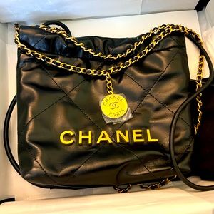 Chanel mini 22 black with gold hardware